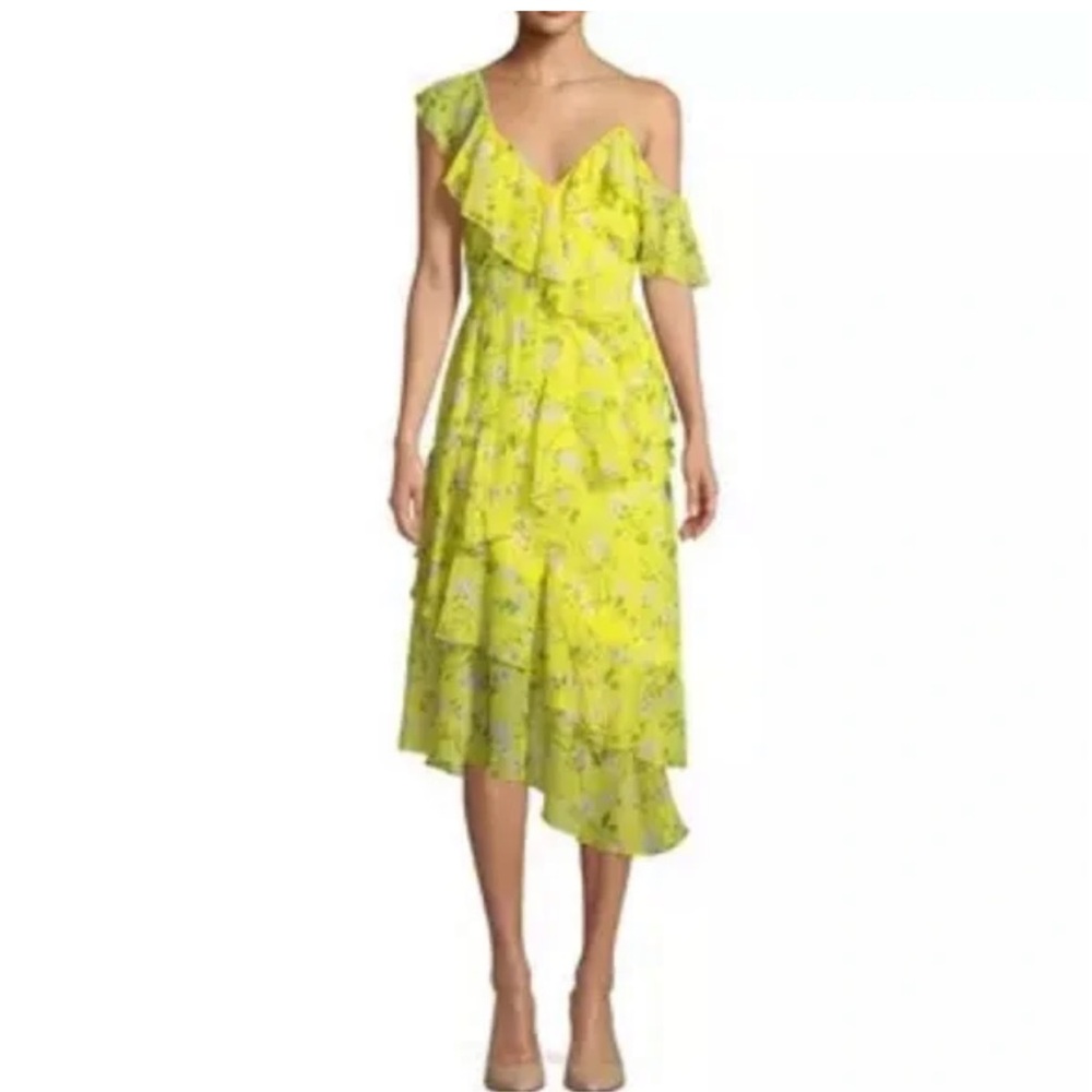 Alice + Olivia Asymmetrical Yellow Floral Dress